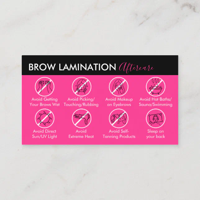 Neon Pink Brow Lamination Aftercare Guide Business Card | Zazzle