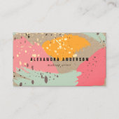 Neon Pink Brush Strokes Kraft Paper Business Card (Front)