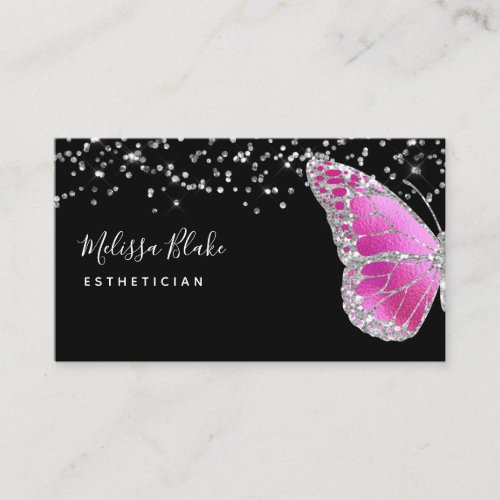 neon pink butterfly business card