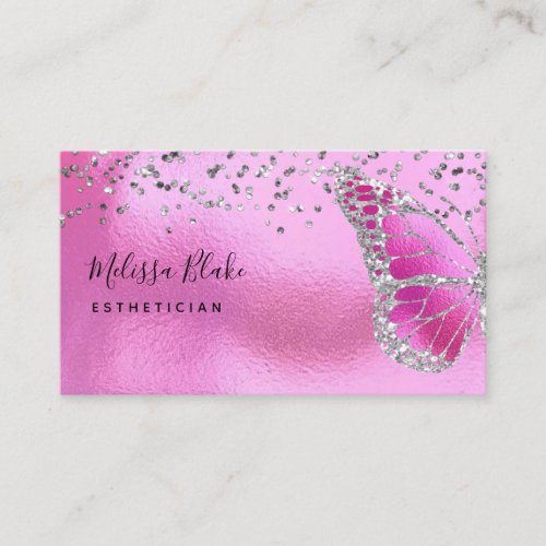 neon pink butterfly design business card