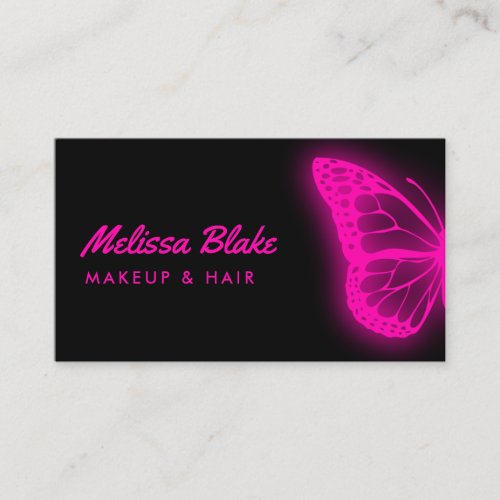 neon pink butterfly logo business card