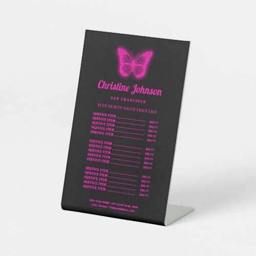 neon pink butterfly logo price list pedestal sign