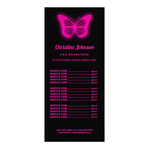 neon pink butterfly logo price list rack card