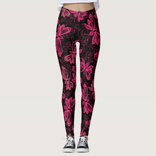 Neon Pink Buttflies Leggings (Front)
