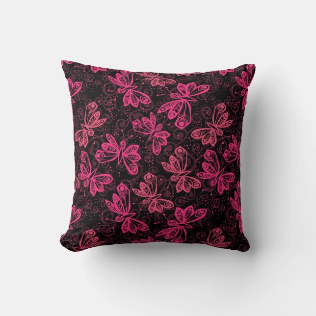 Neon Pink Buttflies Throw Pillow (Front)