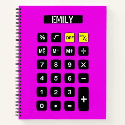 Neon Pink Calculator with Name  Notebook