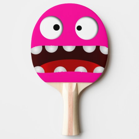 Neon Pink Cartoon Scared Monster Face Ping Pong Paddle