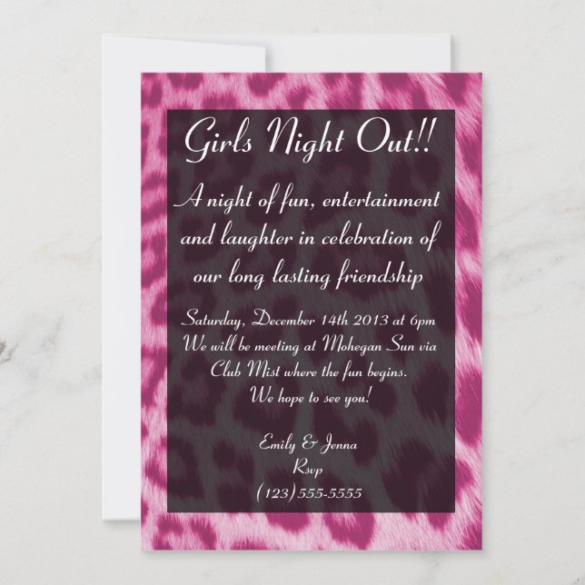 Neon Pink Cheetah Print Girls Night Out Invitation (Front)