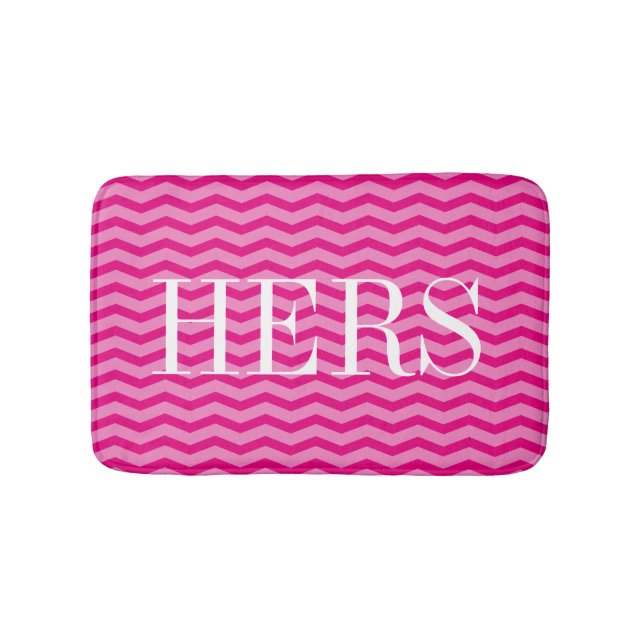 Neon pink chevron pattern monogram bath mat (Front)
