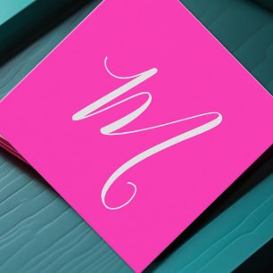 neon pink- chic monogram square business card