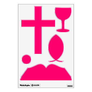 Neon Pink Christian Symbols Wall Decal