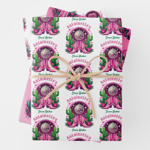 Neon Pink Cowgirl Boots & Disco Ball Bachelorette Wrapping Paper Sheets