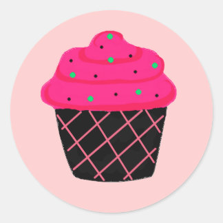 Neon Pink Cupcake Classic Round Sticker