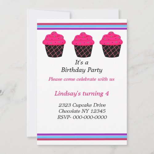 Neon Pink Cupcakes Birthday Party Invitation