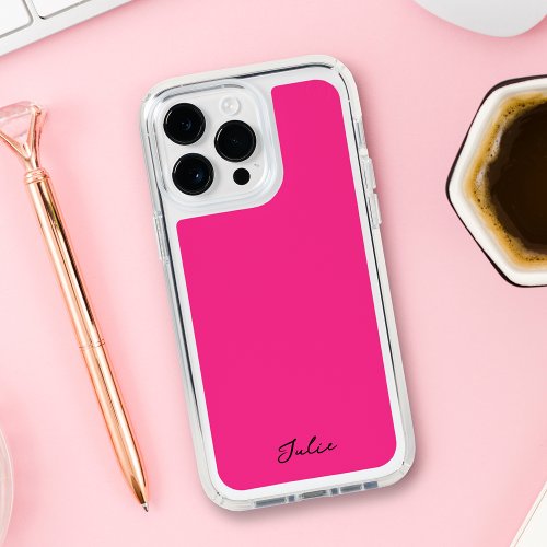 Neon Pink Custom Calligraphy Name Minimal Clear  Speck iPhone 14 Pro Max Case