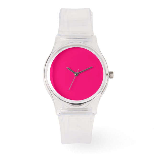 Neon Pink Custom Watch with Clear Band (Front)