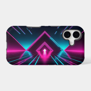 Neon Pink Cyan Cyberpunk Geometric Grid iPhone 17 Case