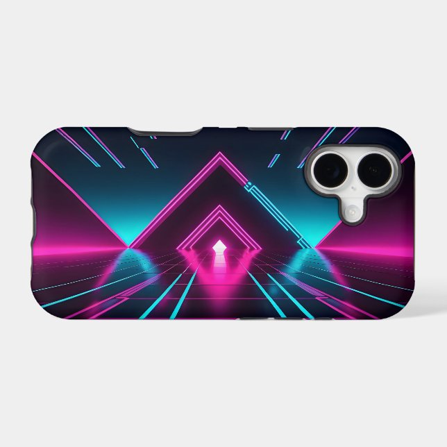 Neon Pink Cyan Cyberpunk Geometric Grid Case-Mate iPhone Case (Back (Horizontal))
