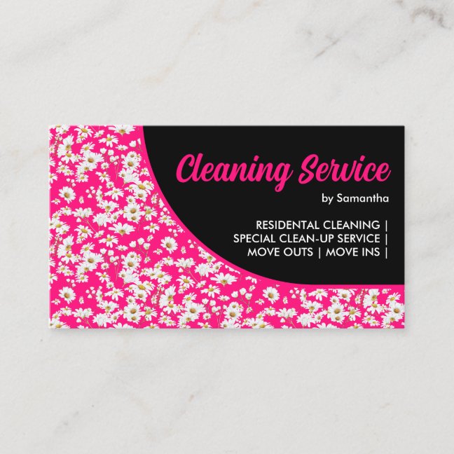 Neon Pink Daisy Pattern Floral Girly Business Card