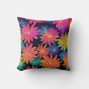 Neon Pink Daisy  Throw Pillow