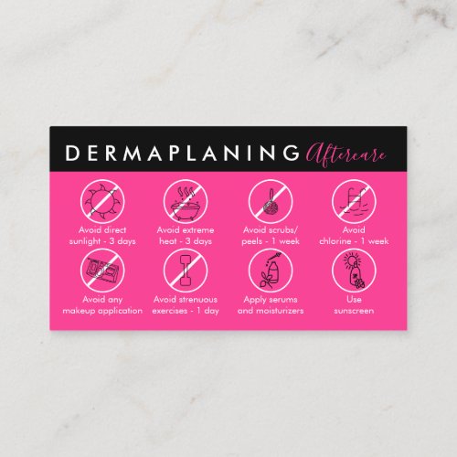 Neon Pink Dermaplaning Aftercare Post Instruction Business Card