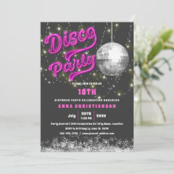 Neon Pink Disco Birthday Party Invitation 