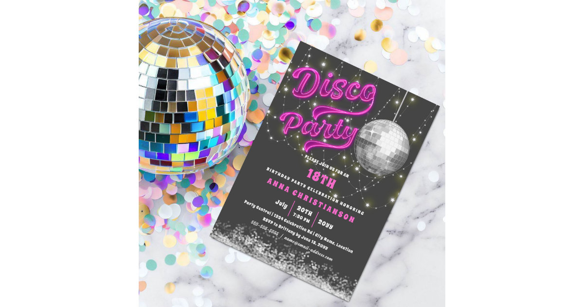 Neon Pink Disco Birthday Party Invitation | Zazzle