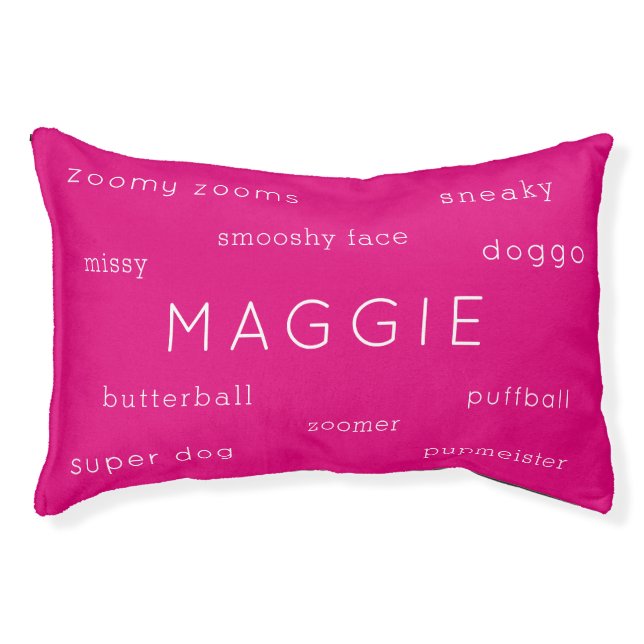 Neon Pink Dog Bed with Funny Name and Nicknames (Front)