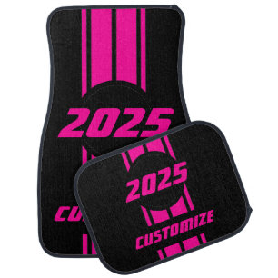 Neon Pink Double Race Stripes Car Mat