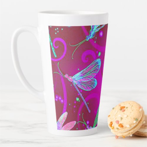 Neon Pink Dragonflies Latte Latte Mug