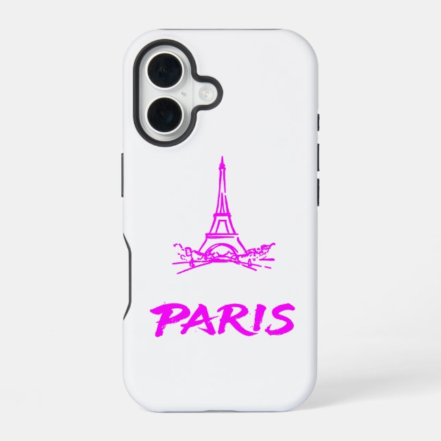 Neon Pink Eiffel Tower Paris Sketch iPhone Case (Back)