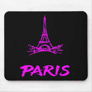 Neon Pink Eiffel Tower Paris Sketch Modern Mouse Pad