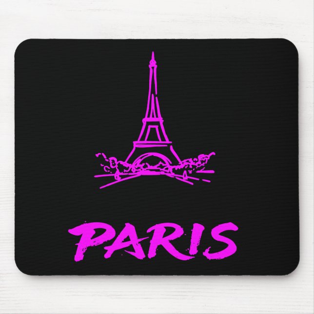 Neon Pink Eiffel Tower Paris Sketch Modern Mouse Pad (Front)