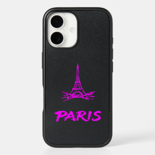 Neon Pink Eiffel Tower Paris Sketch Modern iPhone 16 Case