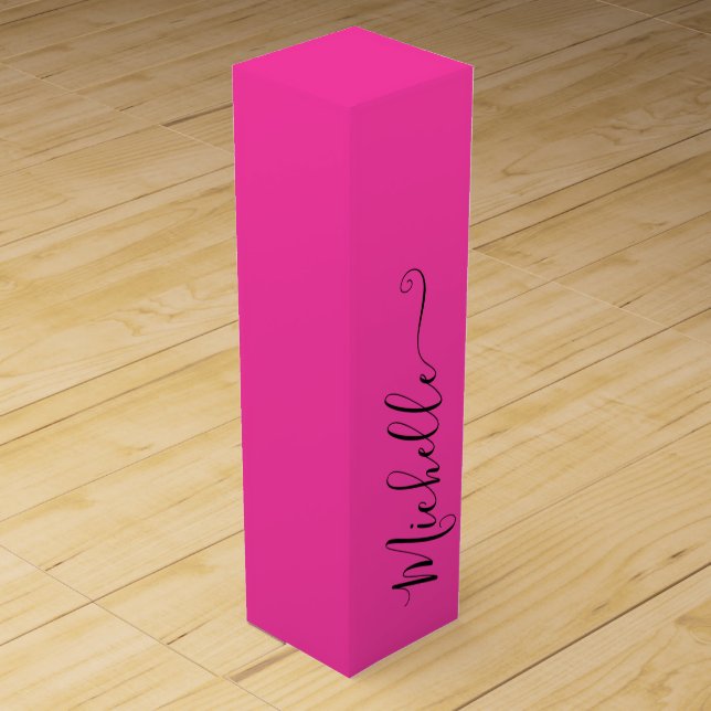 Neon Pink Elegant Typography Wine Box (Front)