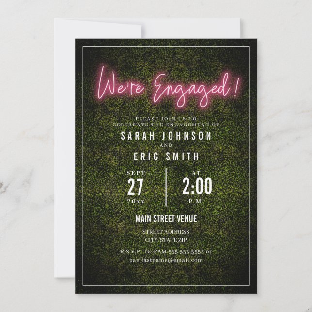 Neon Pink Engagement Invitation (Front)