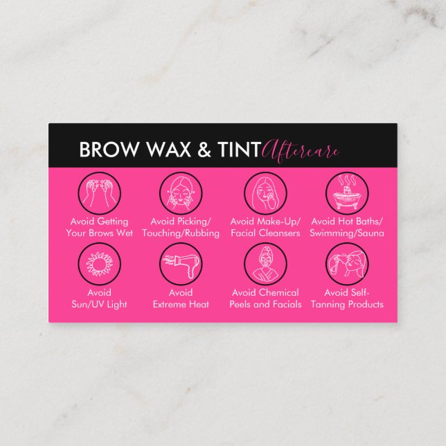 Neon Pink Eye Brow Wax Tint Aftercare Business Card (Back)