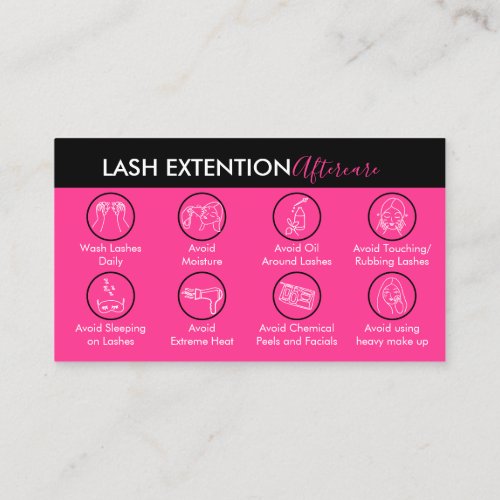 Neon Pink Eyelash Extension Aftercare Business Card