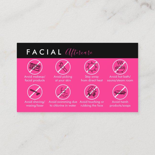 Neon Pink Facial Aftercare Advice Business Card