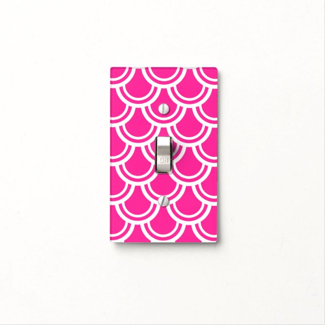 Neon Pink Fish Scale Pattern Light Switch Cover (In Situ)
