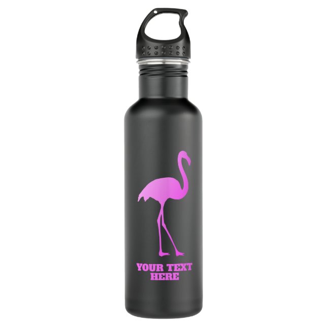 Neon pink flamingo bird silhouette custom stainless steel water bottle (Front)