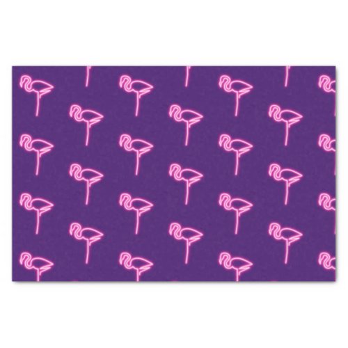 Neon Pink Flamingo Dark Purple Polka Dot Pattern Tissue Paper