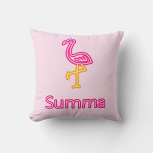 Neon Pink Flamingo Summa (Summer) Throw Pillow