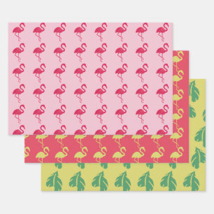 Neon Pink Flamingo Tropical Wrapping Paper Sheets