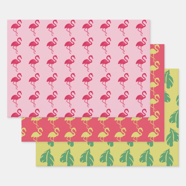 Neon Pink Flamingo Tropical Wrapping Paper Sheets (Set)