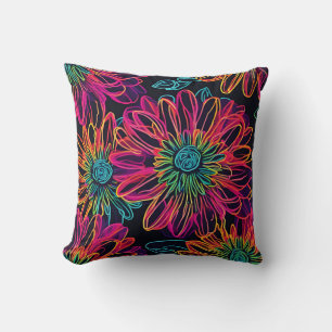 Neon Pink Flowers Throw Pillow