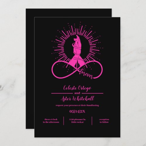 Neon Pink Forever Hands Mystical Black Handfasting Invitation