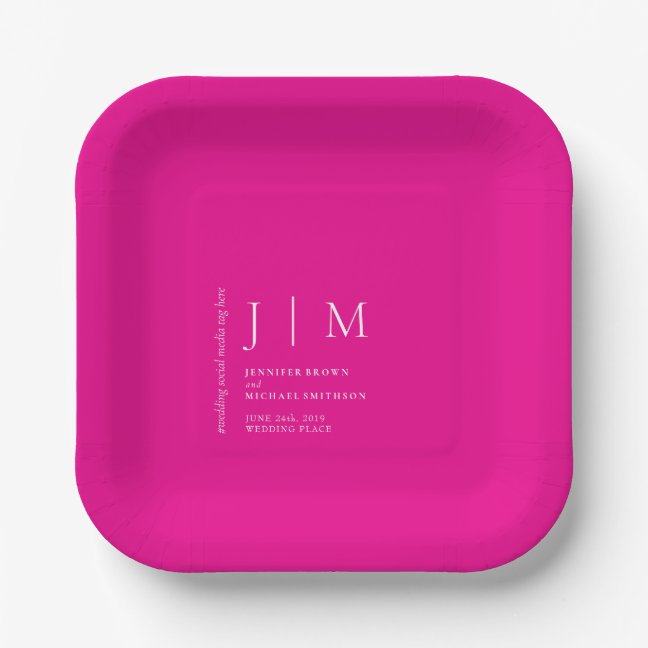 Neon Pink Formal Event Theme Wedding Paper Plates