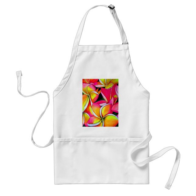 Neon pink Frangipani Plumeria Beach art flowers Adult Apron (Front)