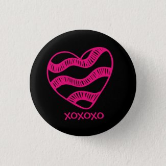 Neon Pink Funky Heart on Black XOXOXO Valentine Pinback Button